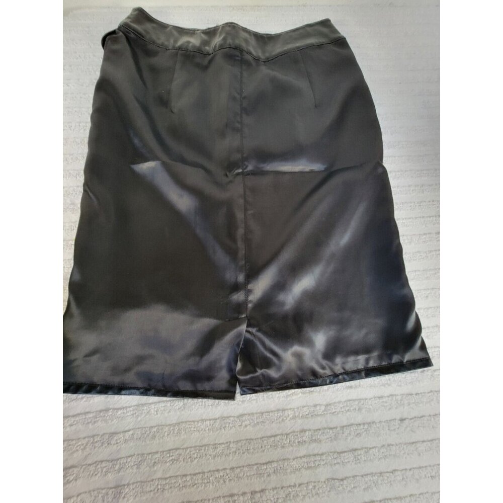 J. Peterman Pencil Skirt Women Size 2 Black Faux Leather Trim Knee Length Career